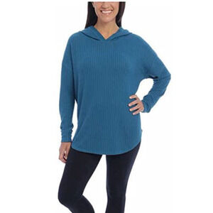 Chaser Thermal Hoodie Womens L Large Emerald Green Ribbed Shirttail Sweater